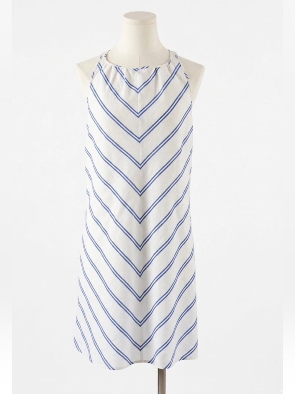 J. Crew Factory Chevron Dress, White & Blue, Cotton & Linen,  C3881, Size 2